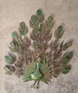 alter Pfau aus Messingblech Wanddekoration 0410gi