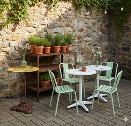 runder vintage Metalltisch/Bistrotisch weiß Nr.1106