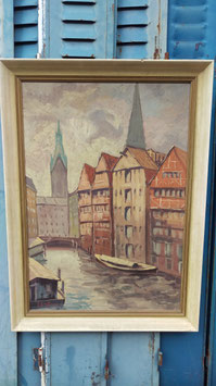 nr 0809 alte Bild Gemälde Öl oder Acryl Hamburg von 1955 gerahmt