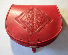 Red Hand-Embossed Leather Saddle Bag