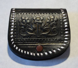 Black Hand-Embossed Leather Coin Purse