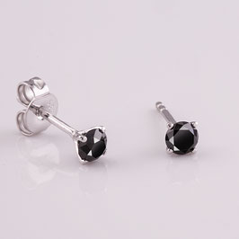 Solitär Ohrstecker 585 Weissgold mit Schwarzen Brillanten 4 Krappen 0,40 ct