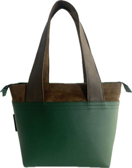 Shopper PM Skaï vert foncé + Alcantara maron
