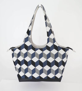 Shopper PM Tissu cubes bleus