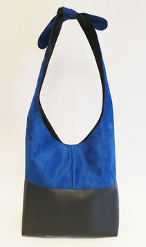 Sac Seau Long Alcantara Bleu et Skaï Noir