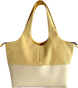 Shopper MM Skaï beige et toile jaune