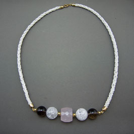 Halskette Rosenquarz/Iriskristall