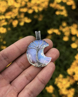 Opalite Crescent Moon, Tree of Life Pendant