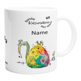 Beste Katzensitterin Tasse personalisiert mit Namen, Katzenmotiv: Dicke Katze