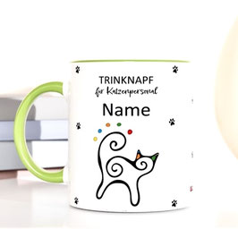Trinknapf für Katzenpersonal, Tasse personalisiert mit Namen, Katzenmotiv: Dicke Katze