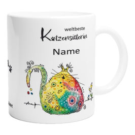 Weltbeste Katzensitterin Tasse personalisiert mit Namen und Katzenmotiv: Dicke Katze
