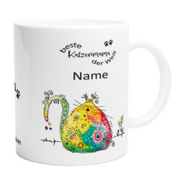 Beste Katzenmama Tasse personalisiert mit Namen, Katzenmotiv: Dicke Katze