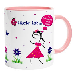 Tasse für Schwiegertochter, Geschenkidee Keramiktasse in rosa blau grün weiß