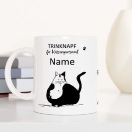 Trinknapf für Katzenpersonal, Tasse mit Spruch und Namen, Glückskatze Nr. 2