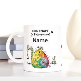 Trinknapf für Katzenpersonal, Tasse personalisiert mit Namen, Katzenmotiv: Dicke Katze