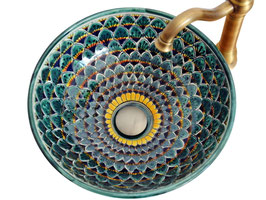 Mexikanisches Waschbecken farbig PAVO VERDE – Mittelgroß, rund MEX3