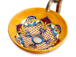 Mexikanisches Waschbecken farbig PUEBLA – Mittelgroß, rund MEX3