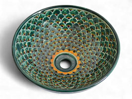 Mexikanisches Waschbecken farbig PAVO VERDE – Mittelgroß, rund MEX3