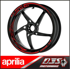 Liserés de jantes APRILIA RSV4 PREMIUM MODELE 2 FOND ROUGE LOGOS NOIRS POUR JANTES NOIRES