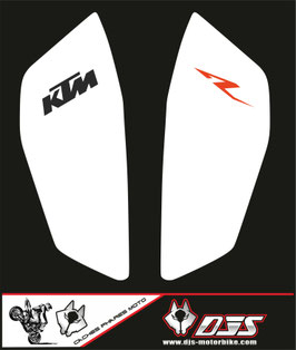 kit 2 caches phares microperforés DJS pour KTM duke 125 ( 2017-2022) - réf 001- fond blanc logo noir et orange