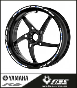 LISERÉS DE JANTES pour yamaha r6 - FOND BLANC LETTRAGE BLEU - JANTES NOIRES -
