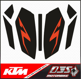 kit 2 caches phares microperforés DJS pour KTM duke 125 (2024-2026) - réf 001 - fond noir logo orange