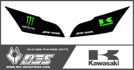 1 jeu de caches phares DJS pour Kawasaki ZX10R 2011-2015 microperforés qui laissent passer la lumière - référence : zx10r-2011-2015-001