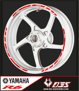 LISERÉS DE JANTES pour yamaha r6 -  FOND ROUGE LETTRAGE BLANC - JANTES COULEURS-