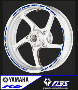 LISERÉS DE JANTES pour yamaha r6 - FOND BLEU LETTRAGE BLANC - JANTES COULEURS-