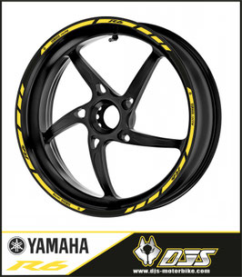 LISERÉS DE JANTES pour yamaha r6-LISERÉS CLASSIC R6 - FOND JAUNE LETTRAGE NOIR - JANTES NOIRES -