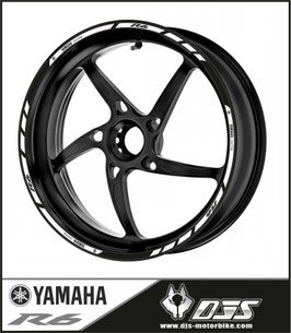 LISERÉS DE JANTES pour yamaha r6 - FOND BLANC LETTRAGE GRIS NOIR- JANTES NOIRES -