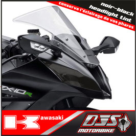 1 jeu de caches phares DJS pour KAWASAKI ZX10R 2011-2015 - référence :KAWASAKI ZX10R 2011-2015-noir-black headlight tint