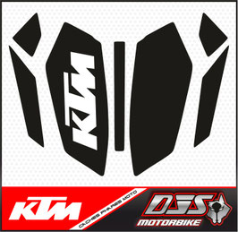 kit 2 caches phares microperforés DJS pour KTM duke 125 (2024-2026) - réf 005 - fond noir logo blanc