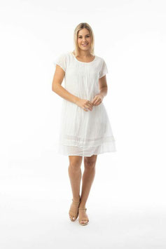 ORIENTIQUE  Cotton Gauze Essential Dress Frill Hem - weiß