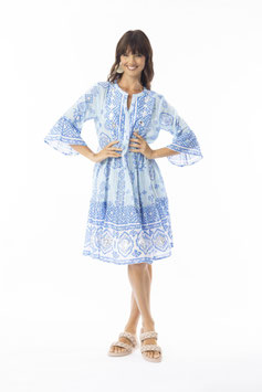 ORIENTIQUE  Clara blue Dress - mit Ärmel
