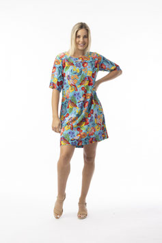 ORIENTIQUE  Printed Cotton Dress Contemporary Elbow Sleeve - birds