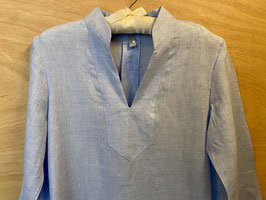 Weiss langes Kleid / Tunika aus Leinen in Azzurro und Weiß