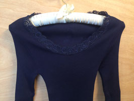 Oscalito LS Top Wolle Seide Rippe mit Spitze in Schwarz und Navy