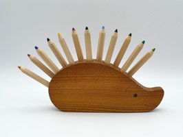 Stifthalter Igel aus Ulmenholz & 12 Buntstifte