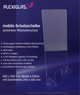 Infektions- Schutzscheibe aus glasklarem Plexiglas® (Evonik) präventiv 60 x 90 cm