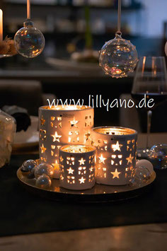 Tiziano Tischlicht Atella mit Sternen creme – gold