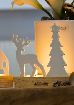 Tiziano Lichtobjekt Sandane mit Tanne und Hirsch auf Holzbase