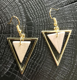 Boucles d'oreilles en bois triangle métal DORE