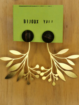 Clous d'oreilles en bois et métal FEUILLAGE