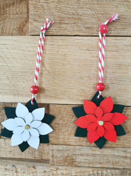 Suspension de Noël Poinsettias en bois de merisier