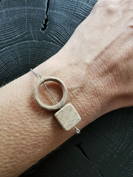 Bracelet en bois Rond - Carré chaîne fine