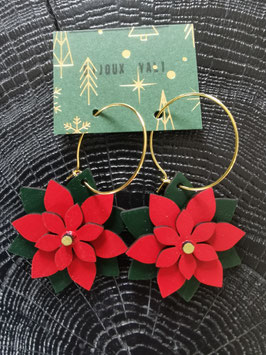 Créoles Poinsettias en bois de merisier