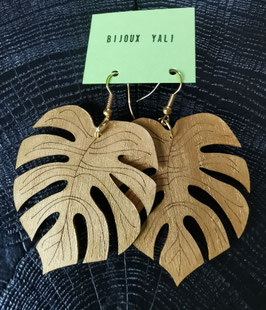 Grandes boucles d'oreilles MONSTERA bois gravé