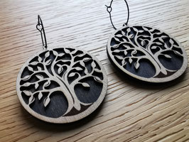 BOUCLES OREILLES BOIS MERISIER ARBRE DE VIE