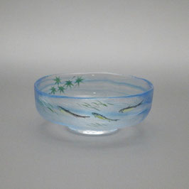 ガラス 馬盥 茶碗 青楓に鮎 久仁彦